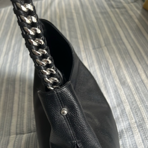 REBECCA MINKOFF Black Pebbled Leather CHAIN HOBO Bag Purse silver hardware - Picture 9 of 11